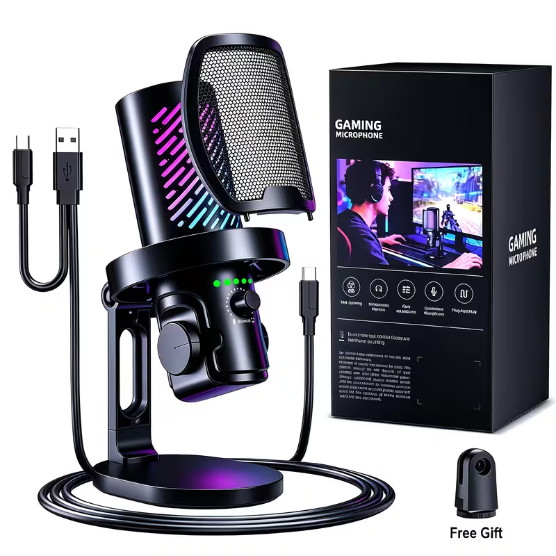 Pc Gaming Youtuber - เท็นแลมป์ RGB USB ไมโครโฟนสำหรับเล่นเกมสำหรับพีซี แมค PS4
