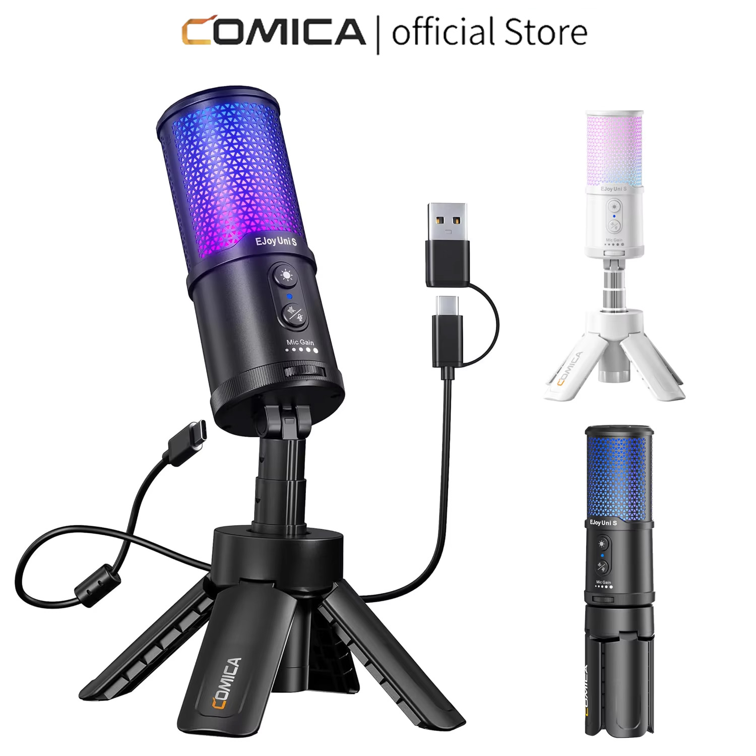 Pc Gaming Youtuber - ไมโครโฟนคอนเดนเซอร์ COMICA RGB Gaming USB พร้อมขาตั้งกล้อง,